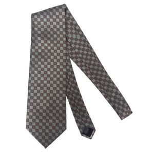 SOUVENIR MENS TIE Maroon Gray Squares NWT 100% Silk 55”x4”